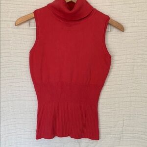 Axcess Red Ribbed Sleeveless Turtle Neck Knit Top